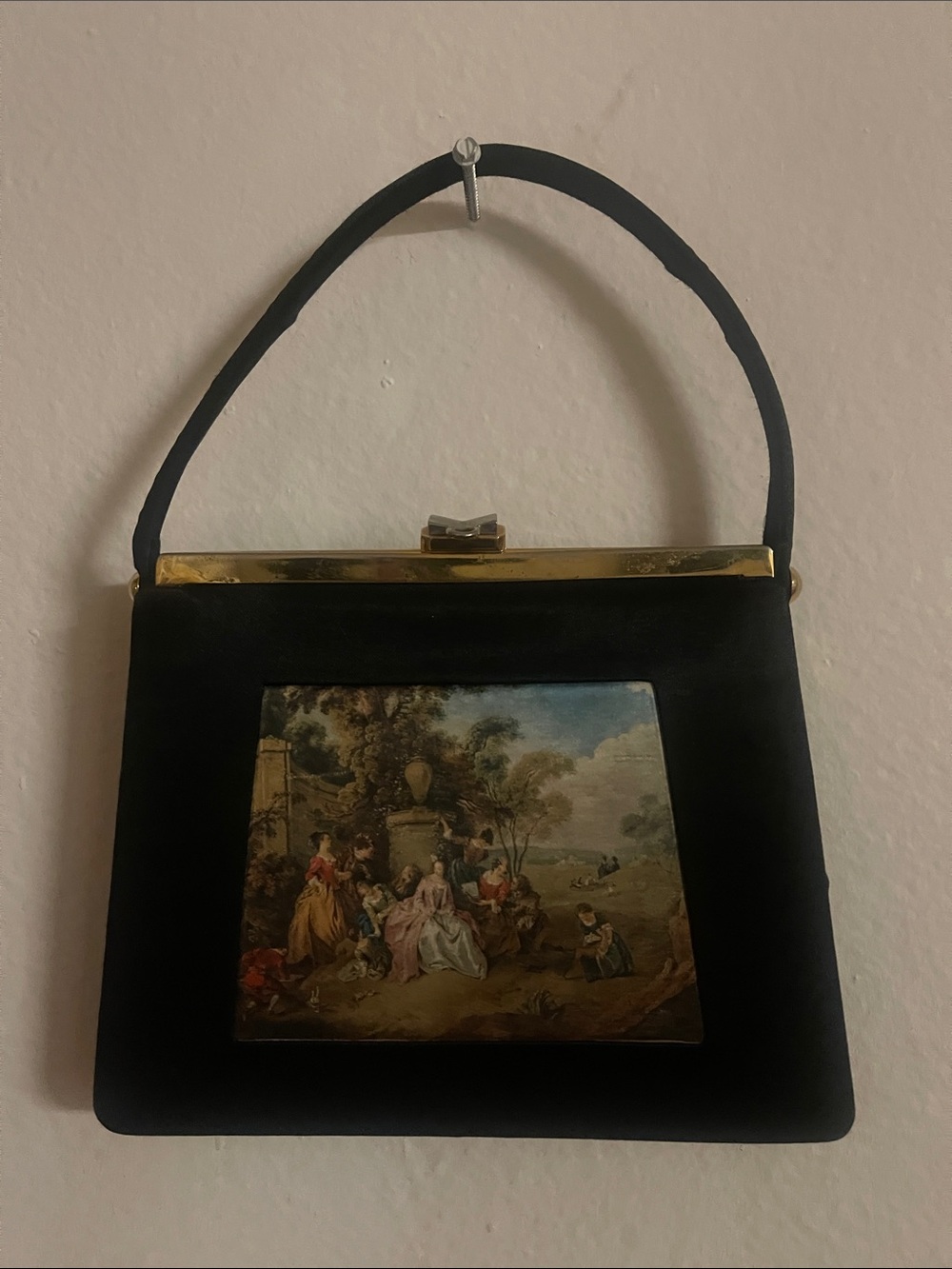 Black  Top-Handle Evening Bag with Painted Panel